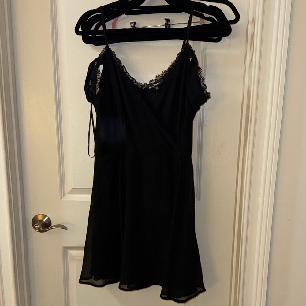Lulus Elegant Black Lace Trim Dress XL